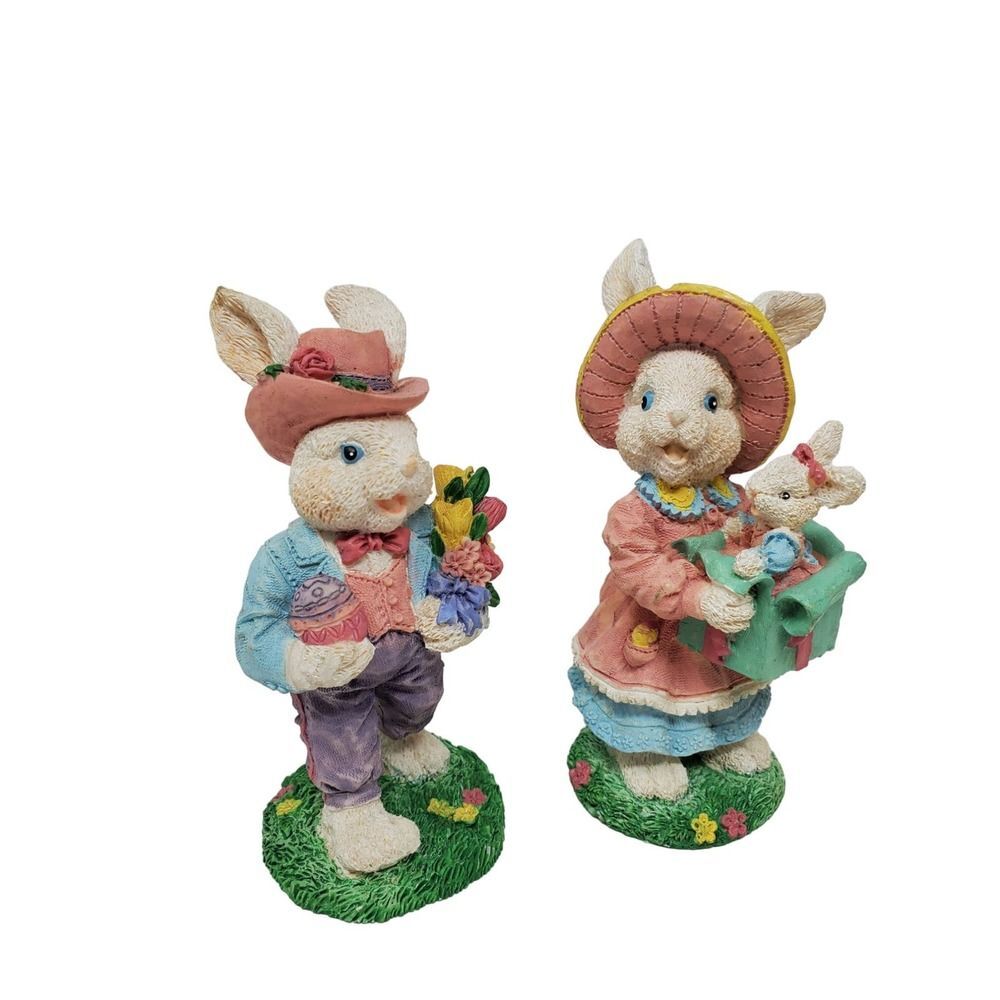 Mr. & Mrs. Cottontail and Baby Bunny Spring Figurine